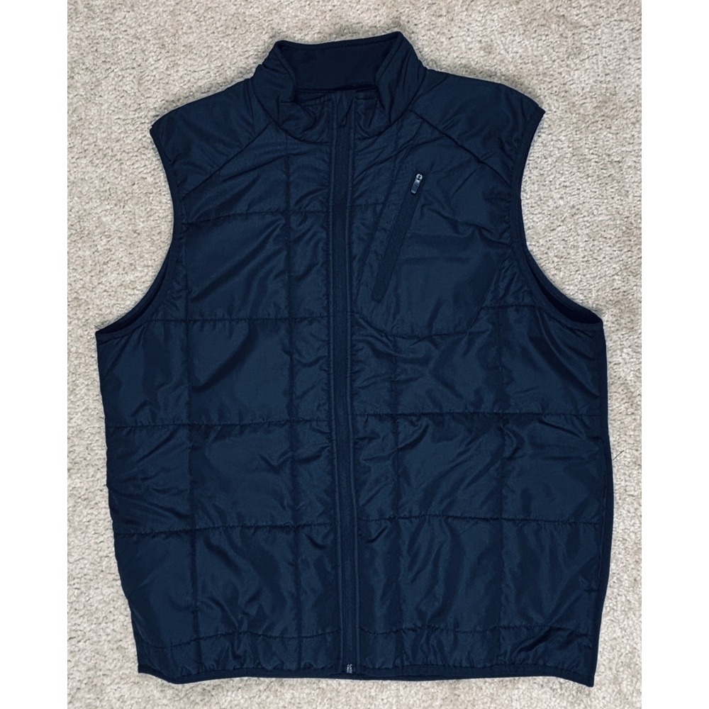 PGA Tour Mens Golf Vest Large Black Quilted Full Zip Sleeveless Jacket Mock Neck